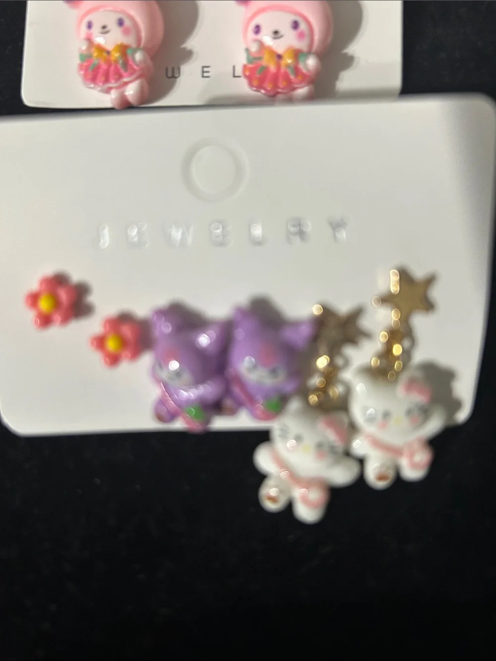 Fashion Jewelry Pink, Purple & Mint Cute Character Dangle Earring Set for Kids